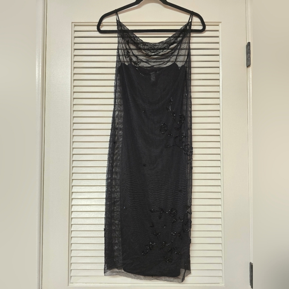 Laundry by Shelli Segal - (NWOT) Rare Vintage 90s Beaded Mesh Slip Evening Dress